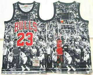 Mens Chicago Bulls #23 Michael Jordan Black Last Throw Swingman Jersey